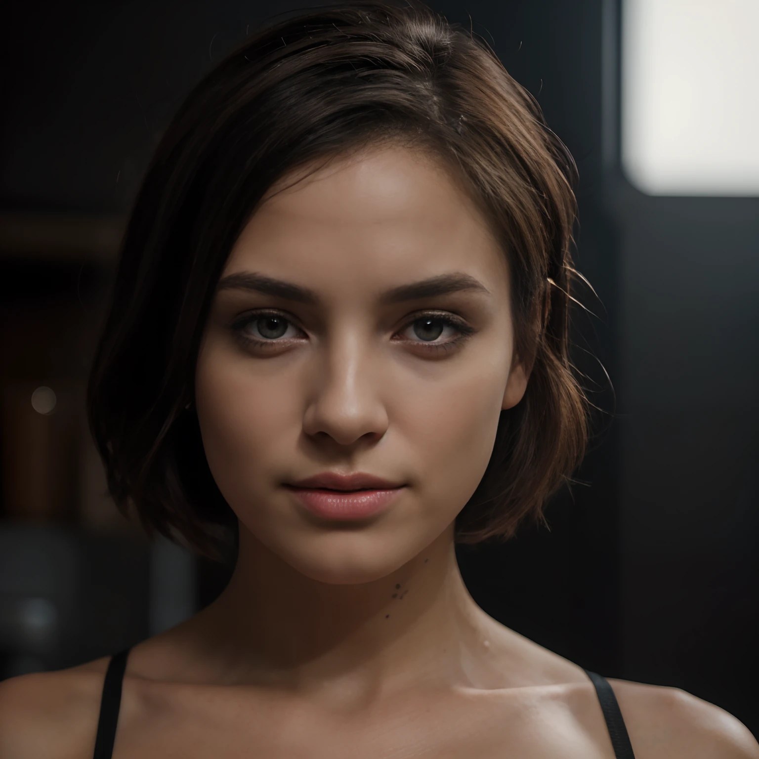 Une femme brune corp entier, petite taille,cheveux noire, square cut hair, yeux noisettes, beau visage, petit nez, pouty lips, beau sourire, anches voluptueuses, corp attirant, petits seins, Breasts Separate, habillement noire, décolleté, flared dress,Details end, ultra realist ,fine detail, Natural colors are so realistic, glowing lighting, Extremely detailed, realistic lighting, pchaudoréaliste, pchaudo, chef-d'work, Realstic, realism, pchaudorealism, high contrast, Fashionable Hot Realistic Digital Art on Artstation 8K HD High Definition Detail-Realistic , detailded, texture de la peau blanche, hyper detailed, realistic skin texture, Armure, beste-Qualit, ultra highres, (pchaudoréaliste : 1,4),, high resolucion, detailded, Pchaudo brute, re sharpness, par lee jeffries nikon d850 film stock pchaudographie 4 kodak appareil pchaudo portra 400 f1.6 Lenses Rich Colors Hyper Realistic Texture Dramatic Lighting Unrealengine Trending on ArtStation Cinestill 800