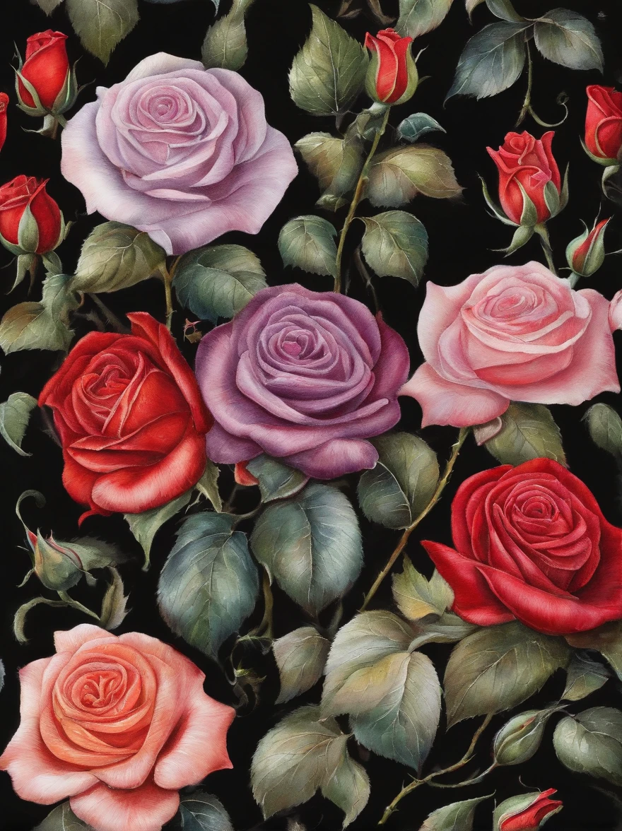 "(best quality, highres, realistic:1.2), vibrant multicolored glass red rose, black background, ultra-detailed, crystal clear petals, stunningly lifelike petals, intricate petal textures, glossy surface, masterful lighting, vivid colors, mesmerizing art style"