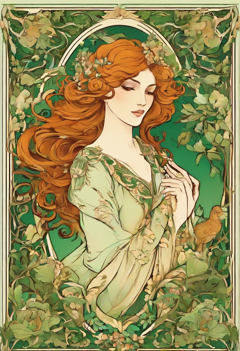 em 8k, She embodies perfection, uma linda elfa ginger hair ondulados olhos verdes, com moldura de cogumelos, She's pretty and charming