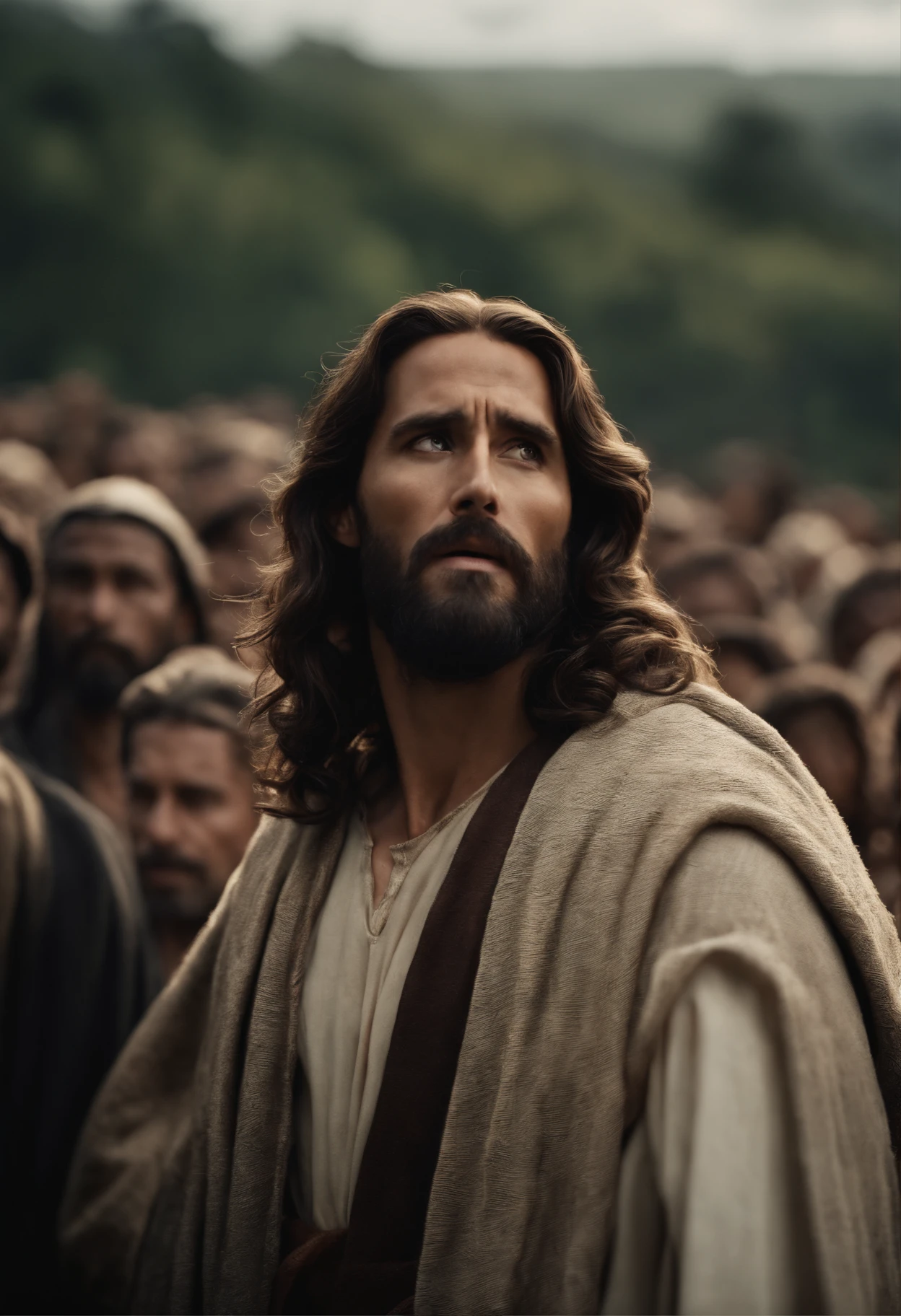 Jesus Cristo com barba, negro, pregando, crowd