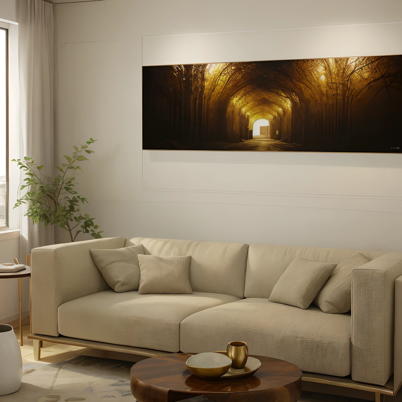 Arafed image of a living room with a sofa and a table, quadro com borda grossa, canvas art print, foto em grande escala, arte de tela grande, colocado em uma sala de estar,