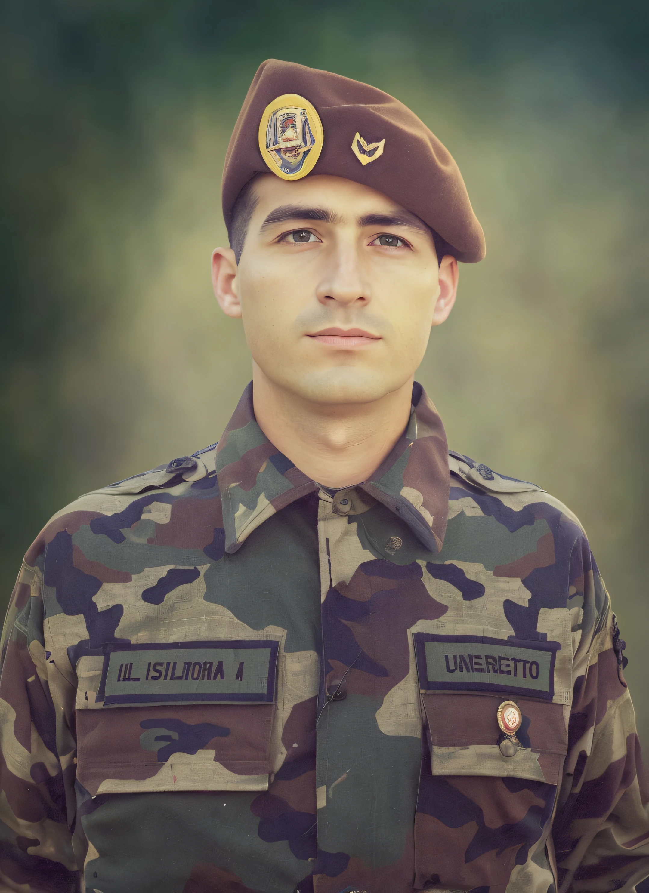 Hombre con uniforme militar y sombrero puesto, Retrato de un soldado, con uniforme de soldado, en uniforme militar, Llevar uniforme militar, soldado, Llevar uniforme militar, World War 2 portrait photo, military photography, Soldado masculino en el bosque, Vestimenta militar, by Hristofor Žefarović, Retrato de una mujer soldado
