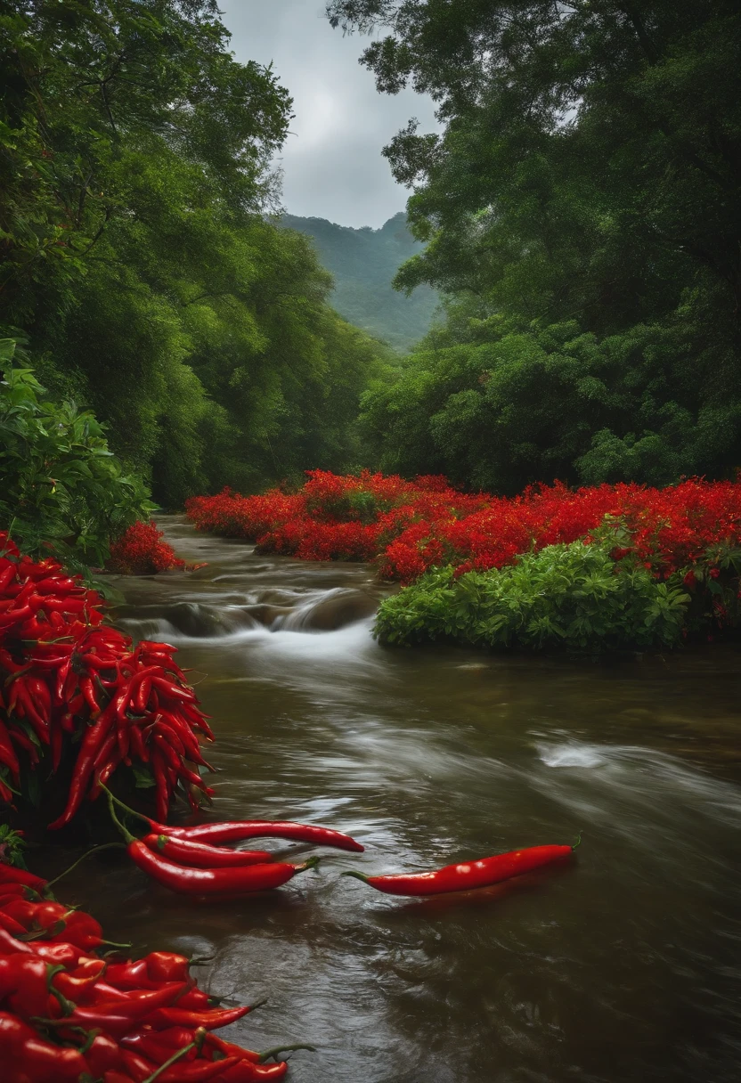 chilli, pimenta, vermelha, realista alto brilho, caule verde