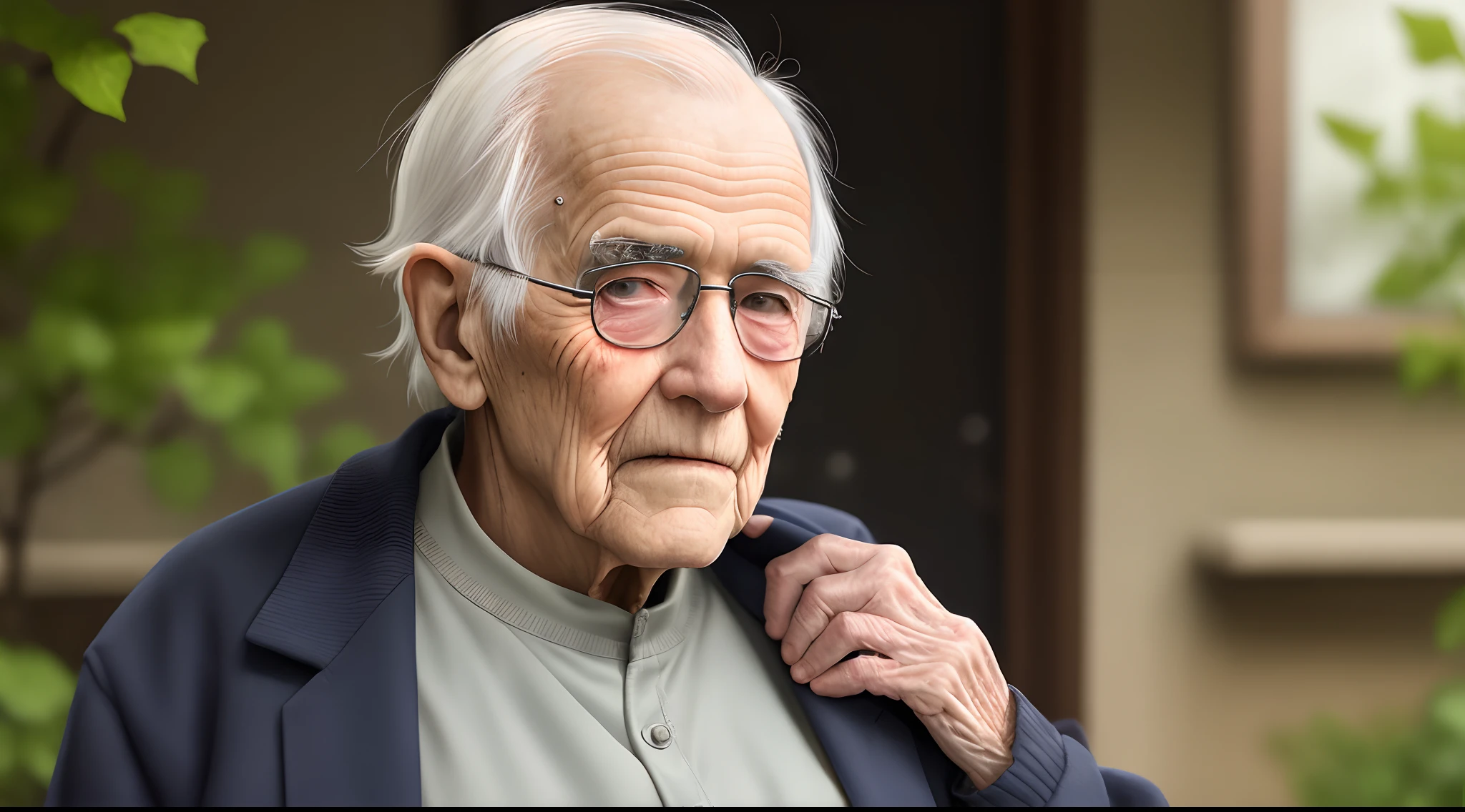 An elderly man looking straight ahead