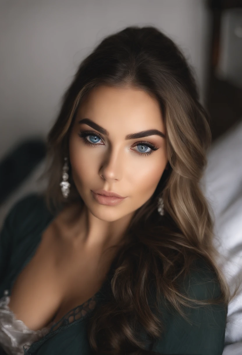 Arafed Mujer totalmente , Chica sexy con ojos azules, ultra realista, meticulosamente detallado, Retrato Sophie Mudd, cabello rubio y ojos grandes, selfie de una mujer joven, Ojos del dormitorio, Violeta Myers, sin maquillaje, Maquillaje natural, staring directly into camera, cara con artgram, maquillaje sutil, Impresionante foto de cuerpo completo arrodillado en la cama, En el dormitorio, Large bust