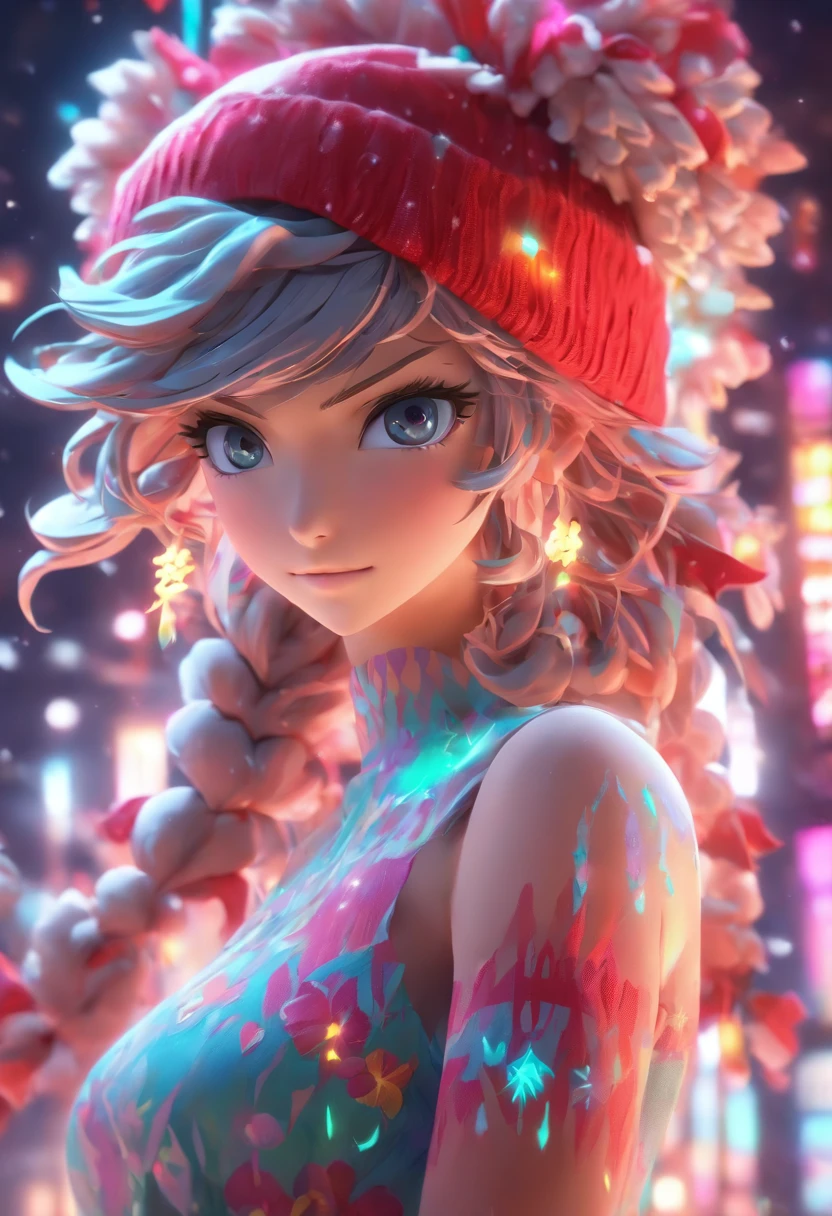 personagem natalina feminina 3d, com roupas vermelhas e gorro