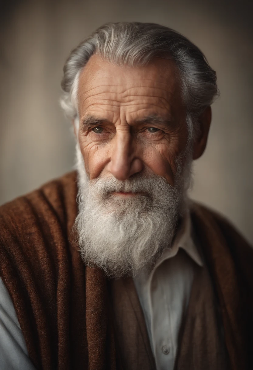 A realistic portrait of an elderly man, with a wise expression and a well-groomed beard