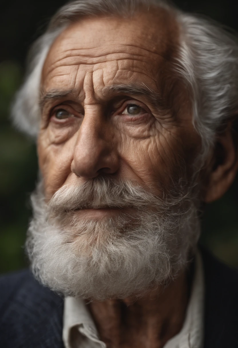 A realistic portrait of an elderly man, with a wise expression and a well-groomed beard