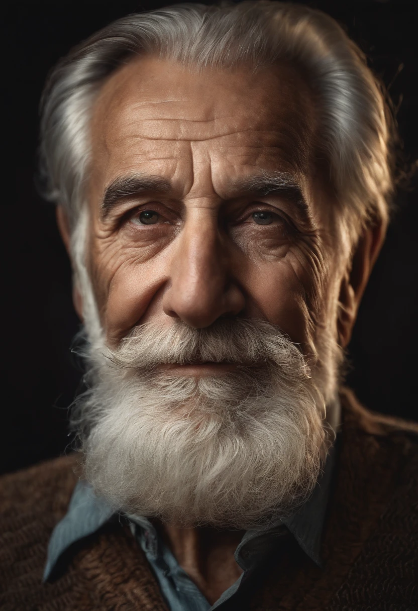 A realistic portrait of an elderly man, with a wise expression and a well-groomed beard