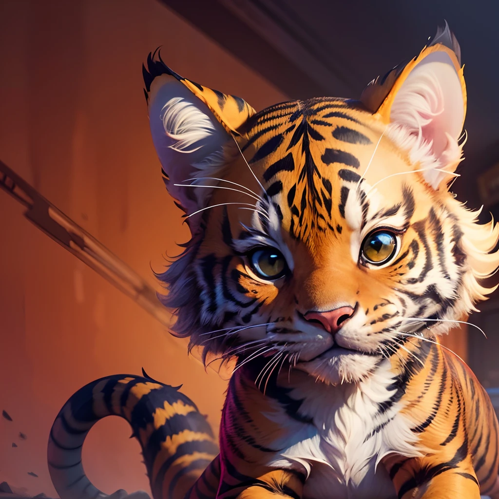 animal: pequeno tigre estilo disney, mascote cute, de roupas e oculos escuro, fundo vermelho --auto --s2