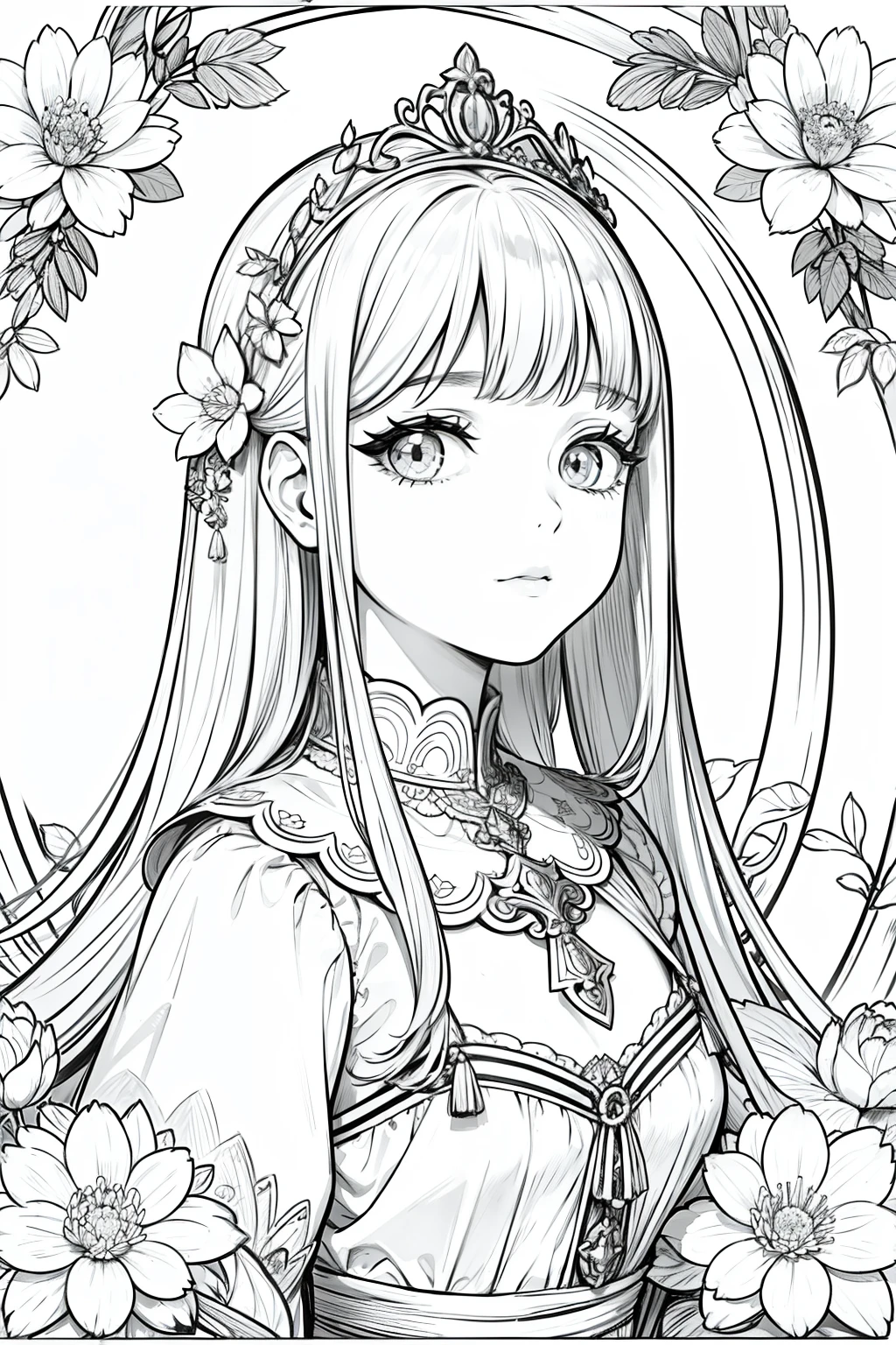 obra prima, superlativo, Bruxa jovem bonita, female , somente, Dia das Bruxas bonito , fundo do desenho da linha da flor, fundo branco, monocromatic, Desenho de linhas, ((esquete)), assustador, Gato branco com olhos brancos, Olhos brancos
