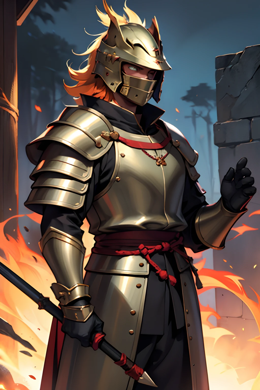 Guard, 独奏, ember, humanoid, heavy armor,, In the hand of a spear, Cool Helmet, The Face of the Beast, Furry, Guard's Outfit, Guardian's Attire, Guard, Medieval Guard, Medieval Guard Clothing , spearman ,Dark Fantasy.