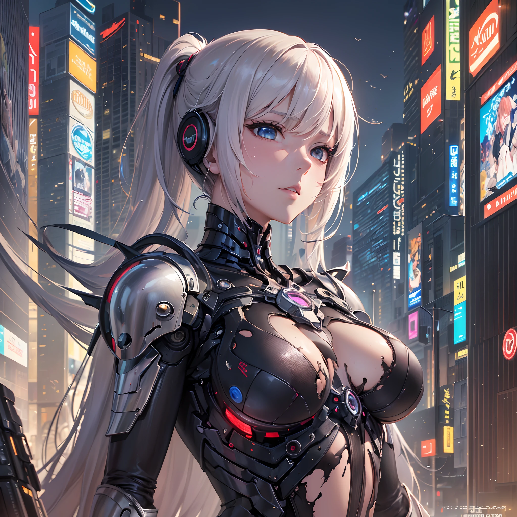 ((Finest quality)),(超A high resolution),(ultra-detailliert),(Meticulous portrayal),((Best Anime)),(Finest works of art),sharpnes,Clair, Sci-fi art at its finest.,Cyber City of Detailed Depiction, (Machine Body Woman:1.5,destroyed body:1.2)