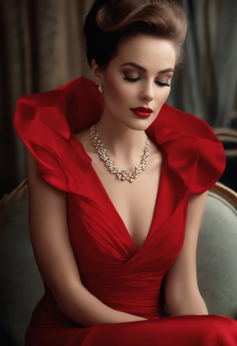Create a version of the little red hat wearing transparent red lingerie, pose bem insinuante para o lobo mau, cena de coito!