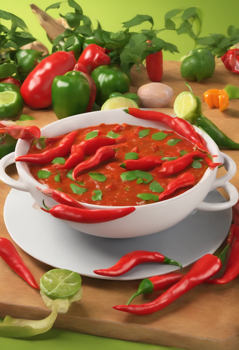 somente uma chili, pimenta, vermelha,alto brilho, caule verde, with funny face, rosto bonito, olhos reais, mexican style hat, sorrindo