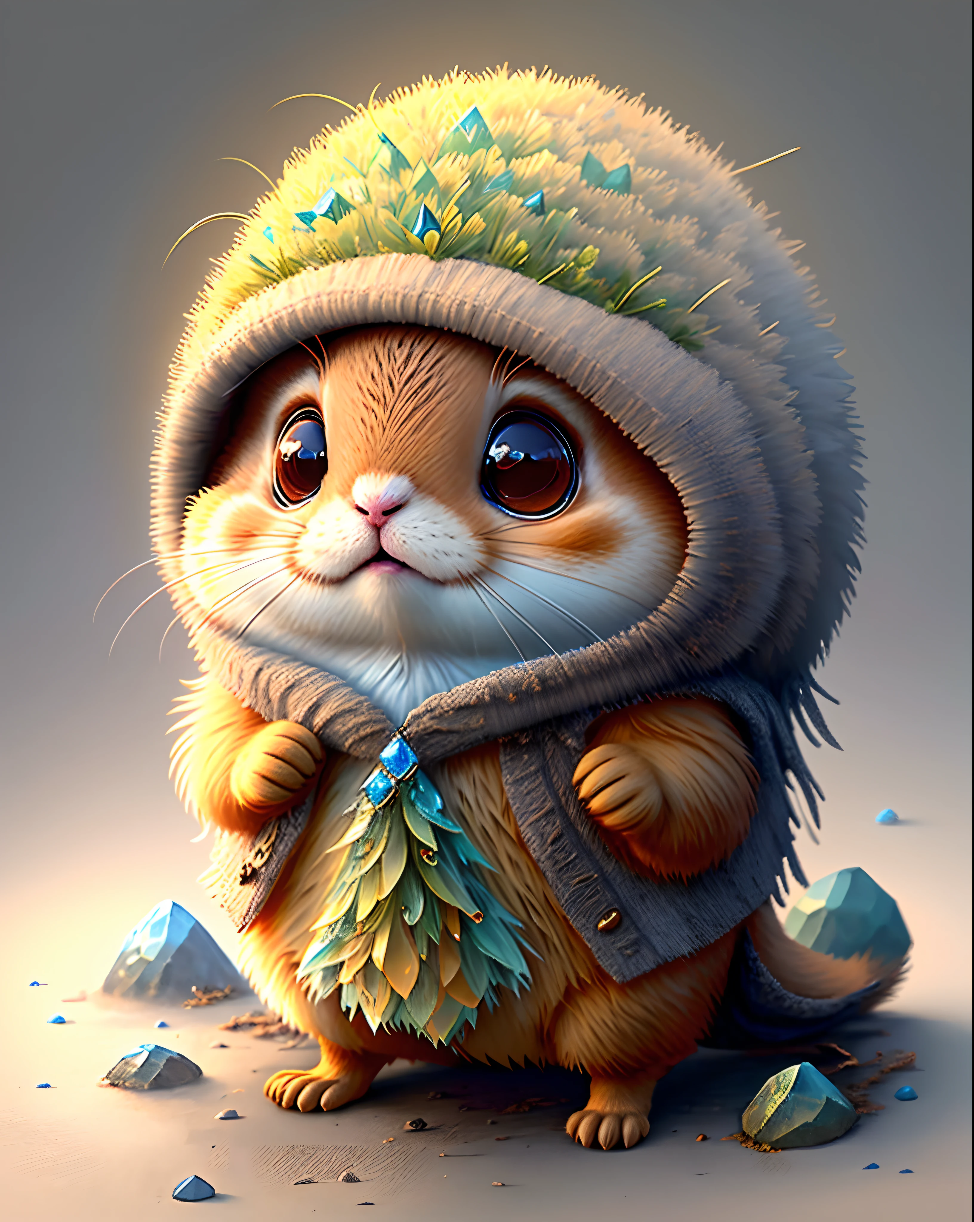 Top image quality、"Create cute creature masterpieces with inspired ultra-detailed concept art. Let your imagination come alive", （prairie dog）, high detailing, in 8K、Top image quality、Dressed as a wizard、Have a magic wand with a big gem、