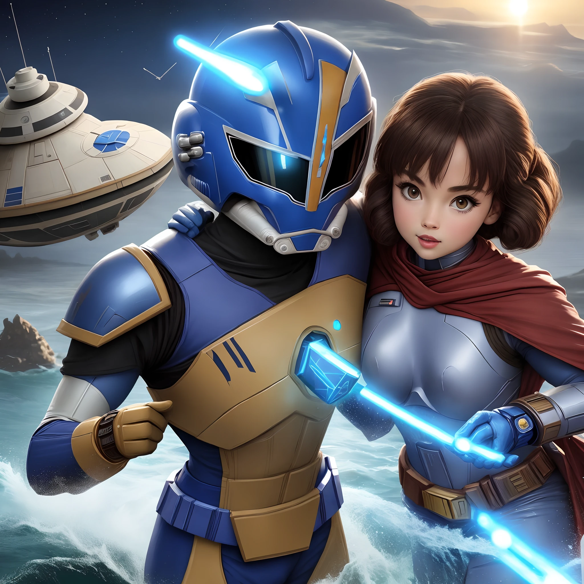 Blue Power Ranger Star Wars ship  salute