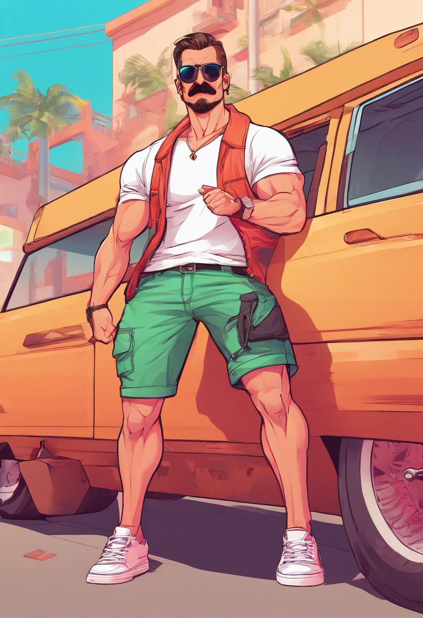 score_9, score_8_up, score_7_up, 1man, quite handsome, 50 years old, light skin and taupe hair, blue eyes and Van Dyke beard. He wears glasses, holds a dinosaur egg in his arms, jungle, safari {{artwork}}