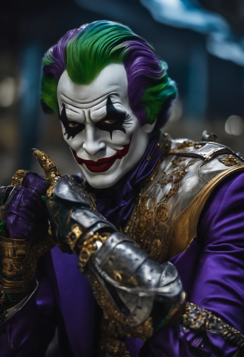 um robo humanoide dando uma risada igual a do coringa