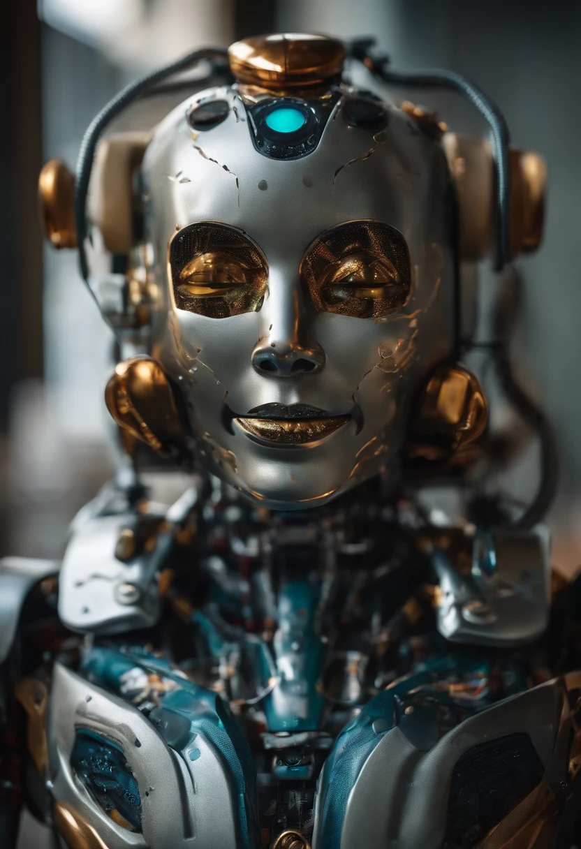 humanoid robot, boca aberta, sorriso maligno, malignant appearance