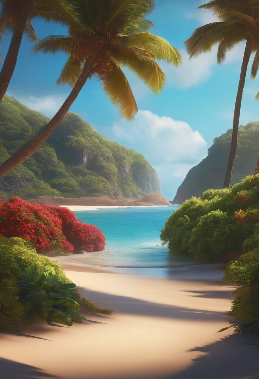 mudar imagem para estilo pixar e inserir paisagem de praia ao fundo