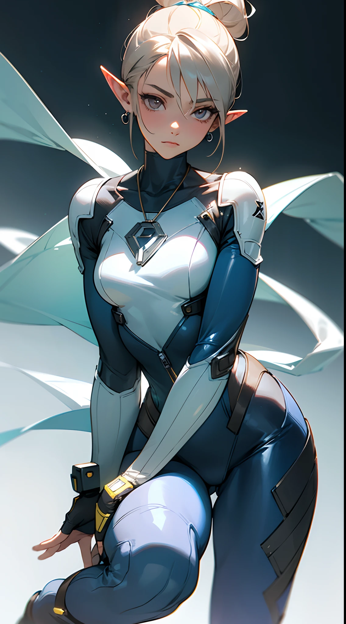 There was a girl in town,Wearing white Spider-Man costume,Has gray hair,The whole character is as shown in the picture,Bigboobs,Short skirts for students