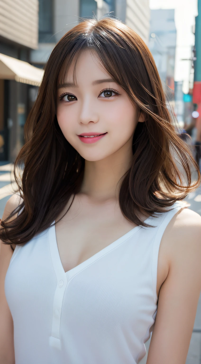 masutepiece, Best Quality, Illustration, Ultra-detailed, finely detail, hight resolution, 8K Wallpaper, Perfect dynamic composition, Beautiful detailed eyes, doress,Medium Hair, mid-chest, Natural Color Lip, Random and sexy poses,Smile,Aoyama Street Walk、20 years girl