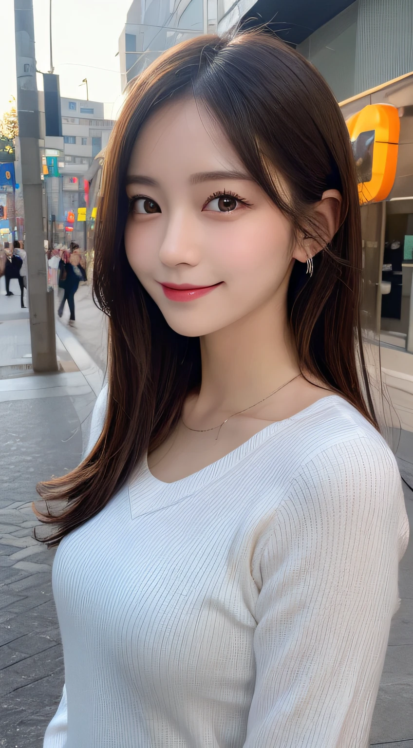 masutepiece, Best Quality, Illustration, Ultra-detailed, finely detail, hight resolution, 8K Wallpaper, Perfect dynamic composition, Beautiful detailed eyes, doress,Medium Hair, Mid-chest, Natural Color Lip, Random and sexy poses,Smile,Aoyama Street Walk、20 years girl