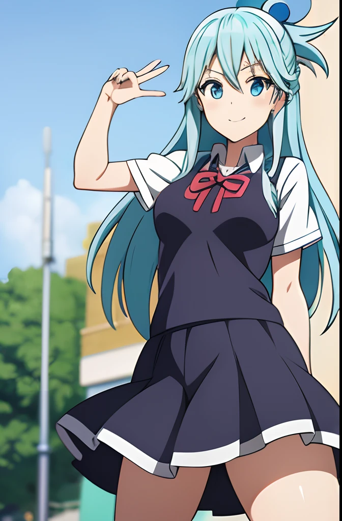 aqua from konosuba, schoolgirl