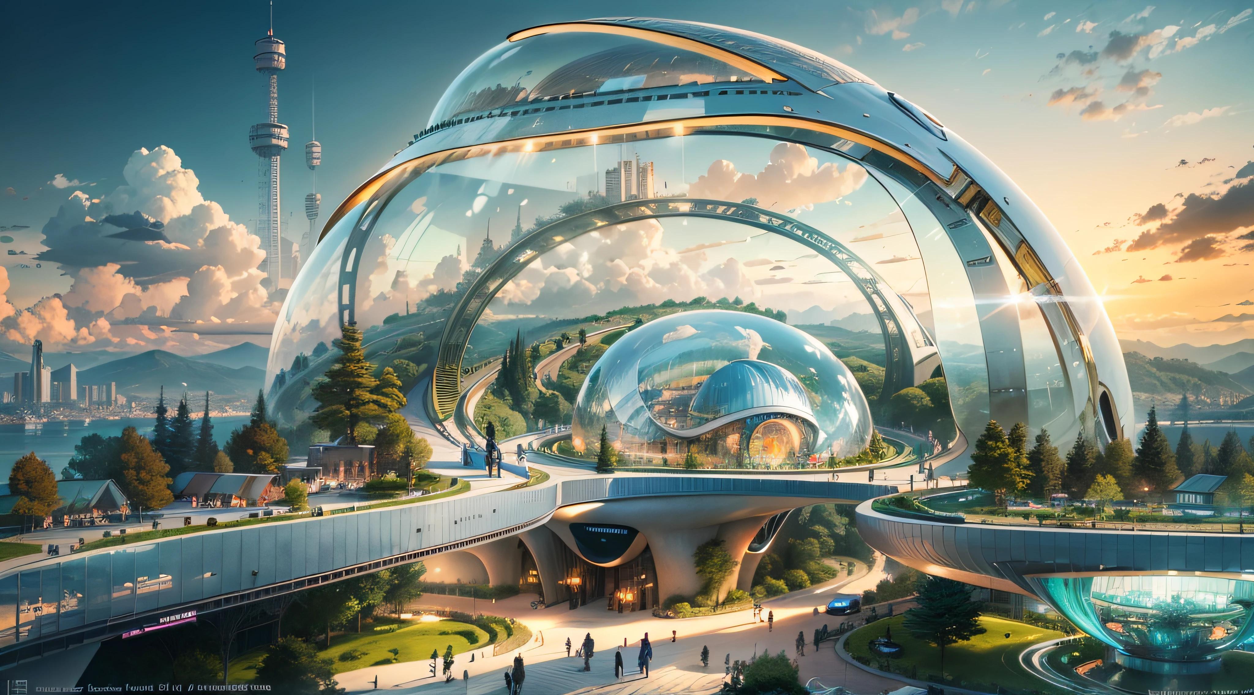 (Best quality,4K,8k,A high resolution,Masterpiece:1.2),Ultra-detailed,(Realstic,photoreallistic,photo-realistic:1.37),Ville flottante futuriste,Technologie futuriste,Immense plate-forme de tablette urbaine de haute technologie,dirigeable,flottant dans le ciel,Ville futuriste,Petits dirigeables autour,High-tech hemispherical platform,Colorful lights,Advanced architecture,Architecture moderne,Gratte-ciel,Accessing the cloud,beautiful woman,Vue sur la ville,Design impressionnant,Se fondre parfaitement dans la nature,Energetic and vibrant atmosphere,Futuristic transport system,Le stationnement est suspendu,Chemin transparent,verdure luxuriante,Jardins du ciel,cascades en cascade,Beautiful skyline,Reflections on the water,Sparkling River,Innovation architecturale,Gratte-ciel futuristes,Transparent dome,The shape of the building is unusual,Elevated walkway,Horizon impressionnant,glowing lights,Technologie futuriste,Design minimaliste,Lieux pittoresques,Vue panoramique,Cloud Drilling Tower,Vibrant colors,epic sunrise,Epic sunset,Dazzling Bright Display,magical ambiance,La ville du futur,Utopie urbaine,LuxeLifestyle,Innovative energy,sustainable development,Technologie de ville intelligente,Advanced Infrastructure,Tranquil atmosphere,Nature et technologie en harmonie,Paysage urbain impressionnant,Unprecedented urban planning,The architecture connects perfectly with nature,High-tech metropolis,A marvel of state-of-the-art engineering,The Future of Urban Living,Concept architectural visionnaire,Energy-efficient buildings,Harmony with the environment,Une ville flottant au-dessus des nuages,Utopian dreams come true,The possibilities are endless,State-of-the-art transportation system,Integration of green energy,Innovative materials,Affichage holographique impressionnant,Advanced Communication System,Breathtaking aerial view,Environnement calme et paisi