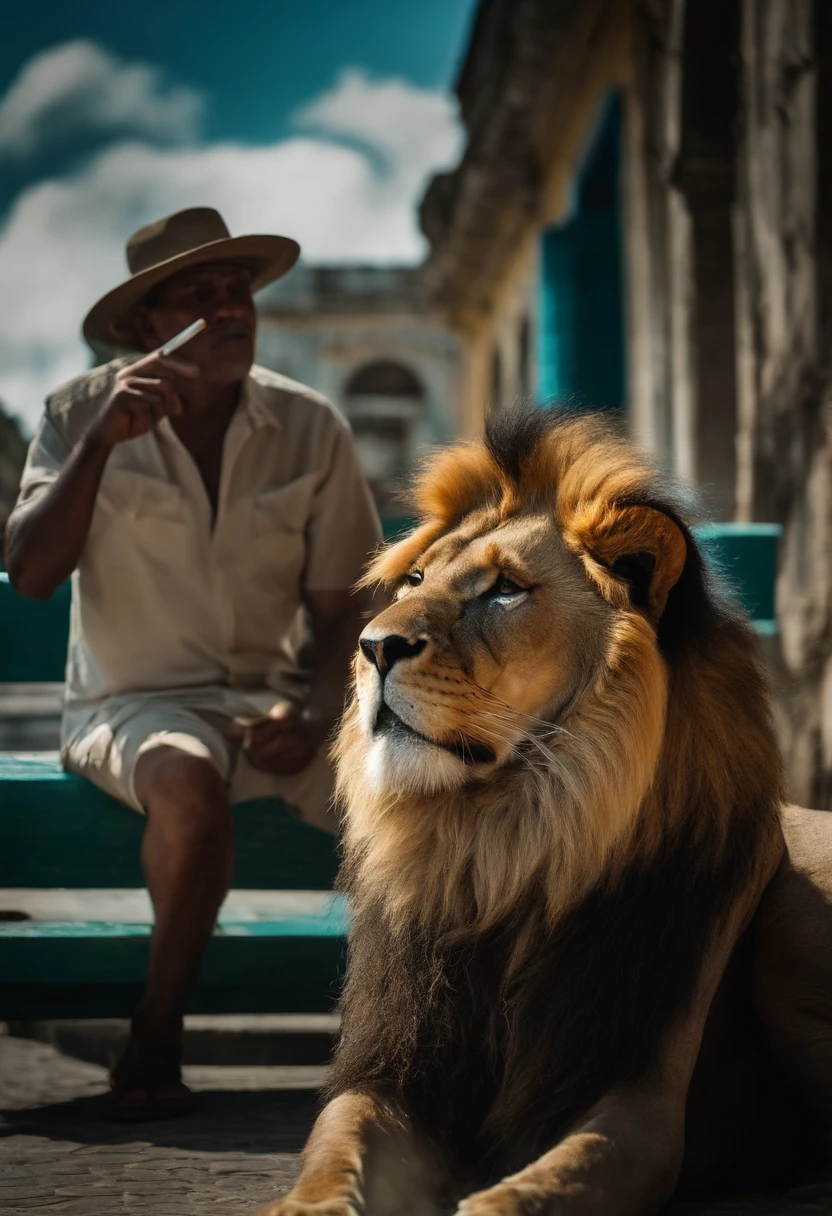 lion Smoking a cigar in Havana, Cuba, wearing a Che Guevara T-shirt.