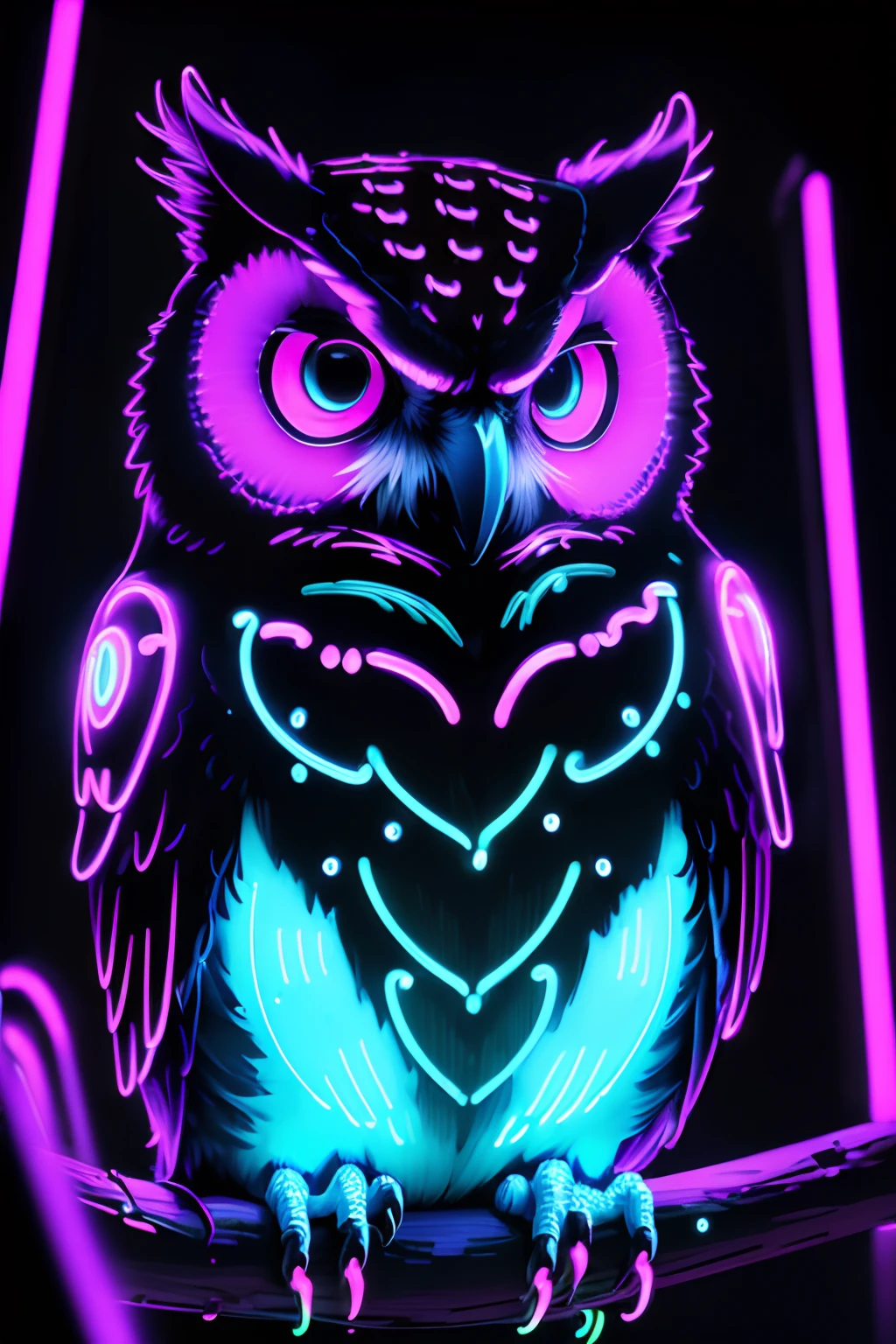 (((masterpiece))), (((neonart))),realistic , neon owl, high detail neon owl glowing, neon  owl, neon tree, neon moon,