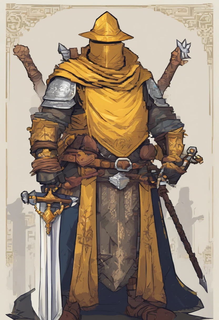 (character design,dark souls,2D)orge,best quality,ultra-detailed,professional,portraits,sharp focus,physically-based rendering,vivid colors,HDR,studio lighting,bokeh,detailed facial features,epic medieval armor,strong and fat physique,evocative and dynamic poses,positive backgrounds,happy color palette,exquisite attention to detail,yellow skin