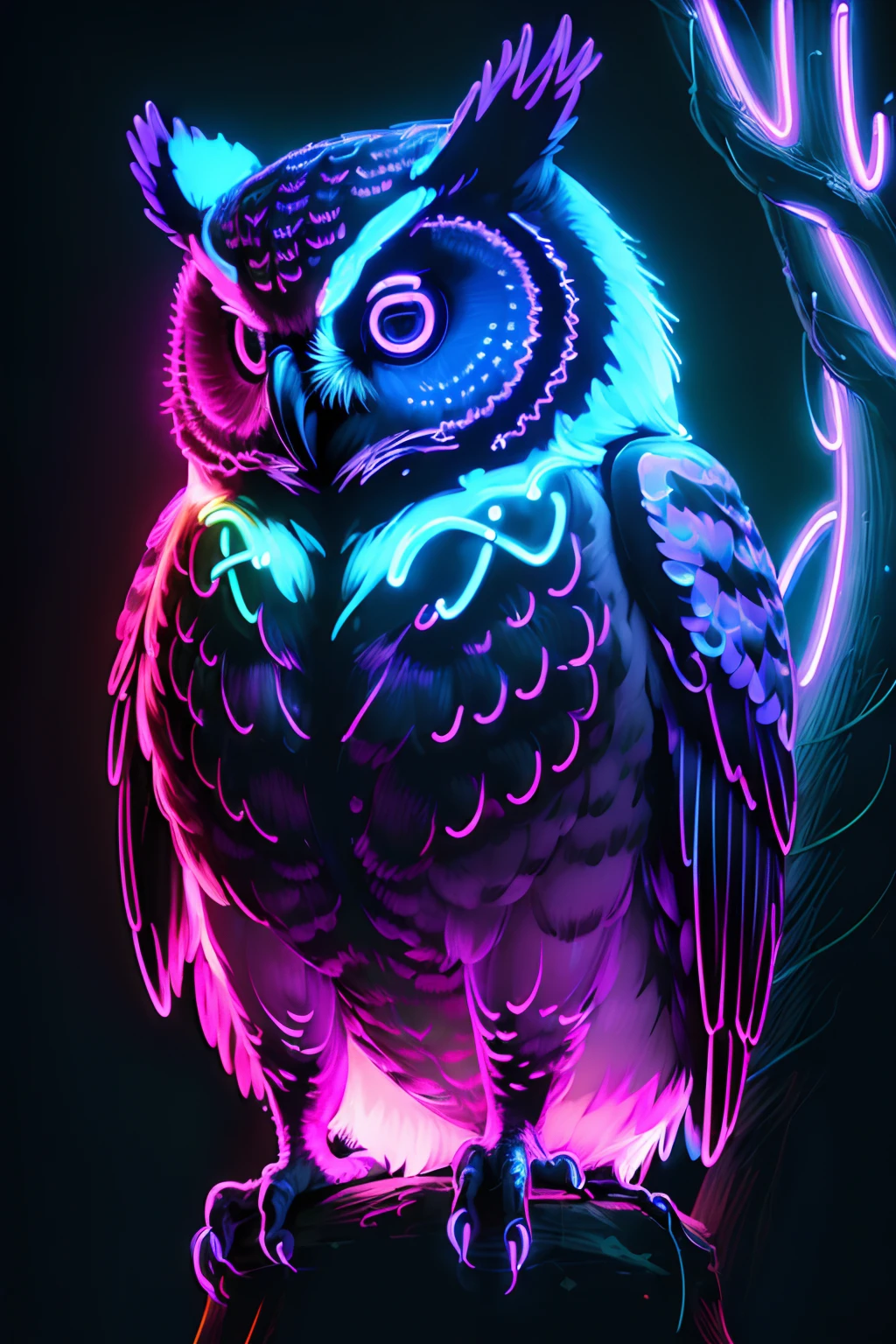 (((masterpiece))), (((neonart))),realistic , neon owl, high detail neon owl glowing, neon  owl, neon tree, neon moon,