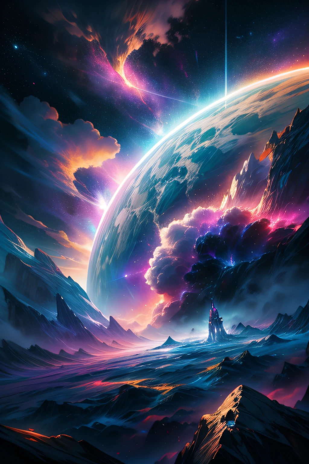 Create abstract images inspired by colorful nebulae. Using vivid shapes and colors、Depicts clouds of interstellar gas and dust, Create mysterious and enchanting scenes.