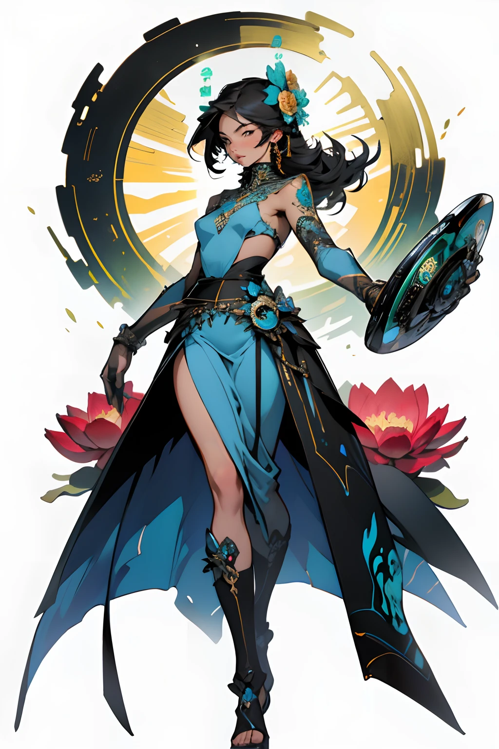 8K Original Photo, Best Quality, Masterpiece, Ultra High Resolution, (Zen Entanglement, Mandala, Tangle, Tangled), Color, (Photo Realistic:1.4), Original Photo, 1 Girl, Tall Female, Thin, slim_legs, Solo, (Perfect Body Type), Holy Light, Gold Leaf, (Classical Art), Flash Drawing, (Full Body), Forbidden