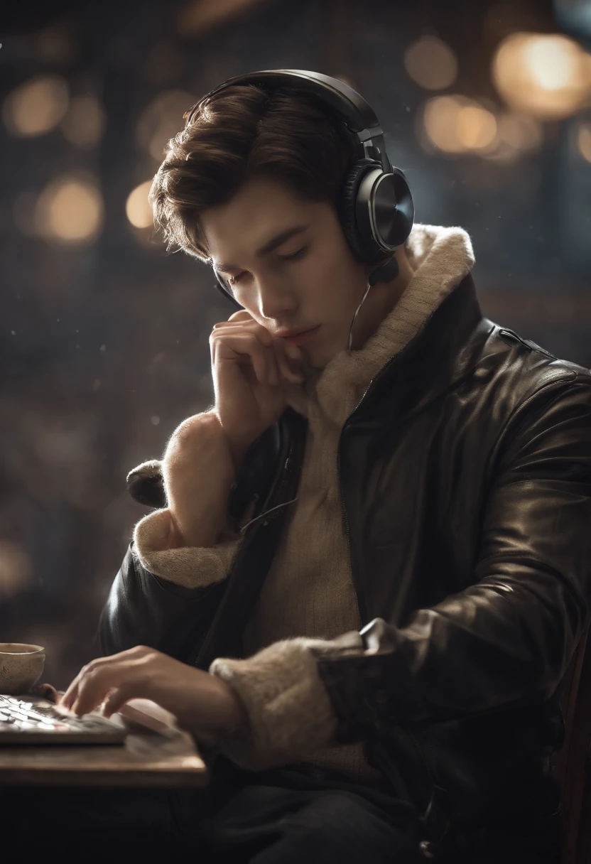 Anime man sitting in a chair with headphones and laptop, digital anime illustration, Handsome Anime Pose, Smooth Anime CG Art, anime handsome guy, young anime man, With headphones, kawacy, digital anime art, ig studios anime style, High quality anime art style, anime moe art style, digital art on pixiv, painted in anime painter studio