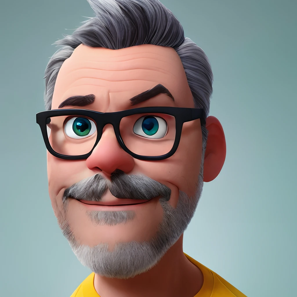 A closeup of a cartoon character with glasses and beard, Pixar retrato 8 k foto, close - retrato facial de cima, retrato Pixar, Como um personagem da Pixar, Personagem ideal da Pixar, Anato Finnstark. Pixar, personagem Pixar, Representado como um personagem da Pixar, Pixar Arte 3D, design de personagens Pixar, design de personagem bonito Pixar, pixar renderman render