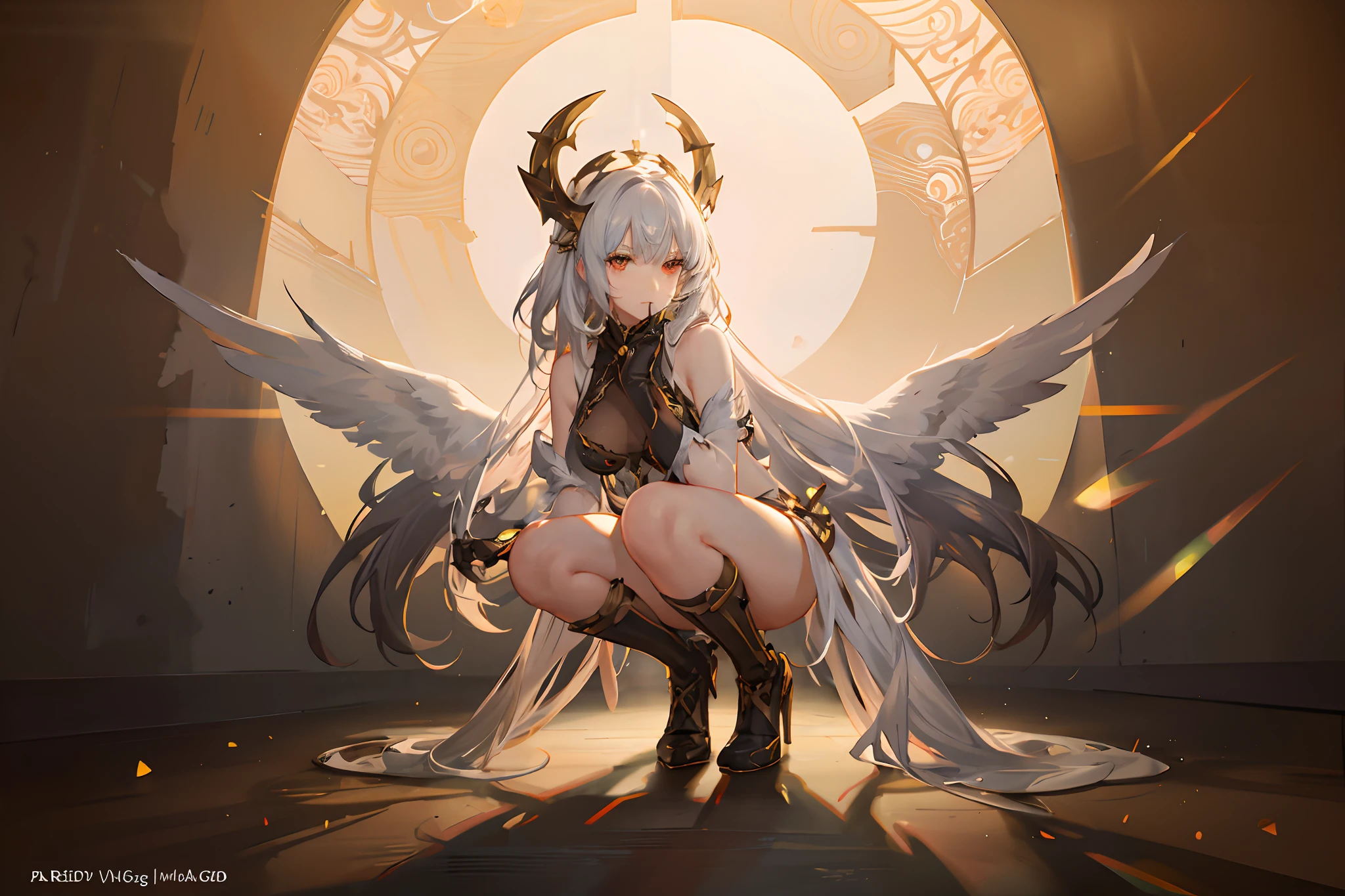 award winning portrait photograph) ((full body)) scandanavian woman, nude, squatting with legs spread wide apart, highly detailed skin, detailed hands with five fingers, sharp focus, photorealistic, gods rays, cinematic lighting, 8k, film grain