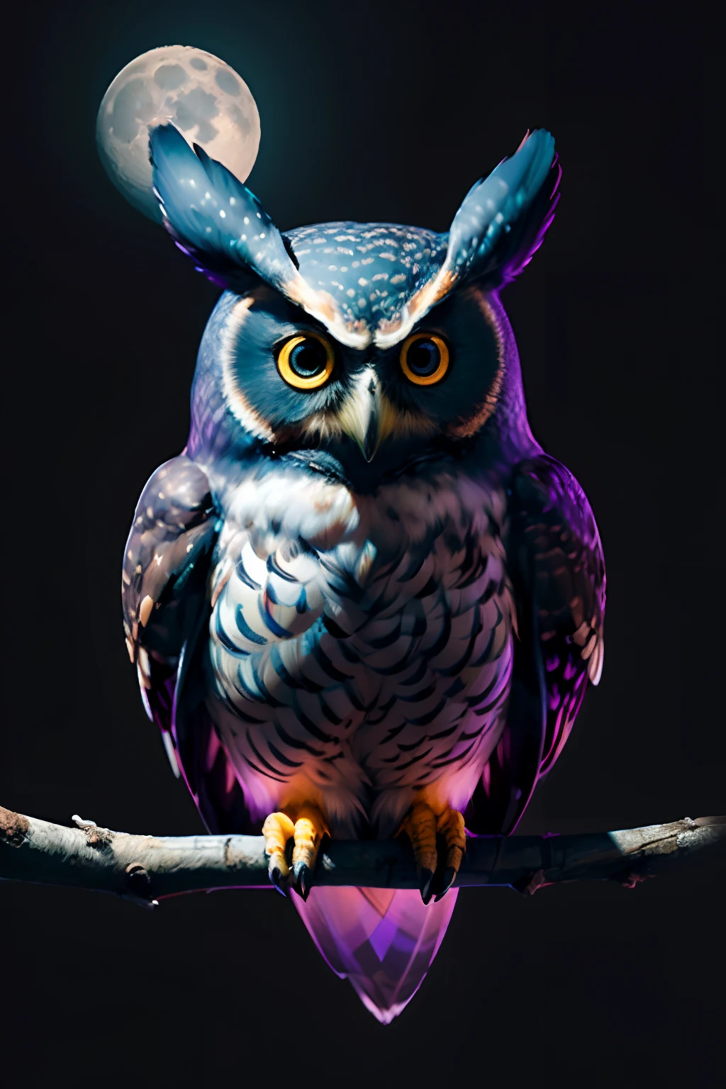(((masterpiece))), (((neonart))),realistic , neon owl, high detail neon owl glowing, neon owl, neon tree, neon moon, in a black background,