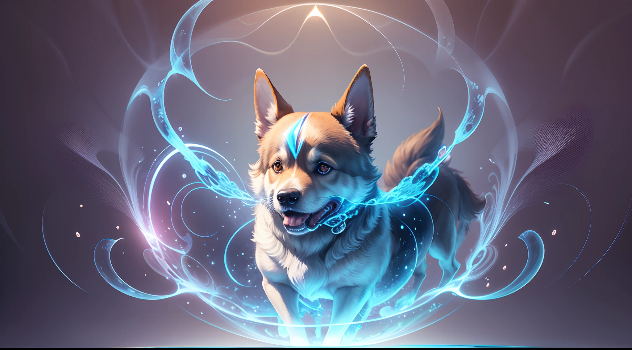 Craft an image of a dog with advanced holographic abilities, able to create illusions and manifest three-dimensional objects with the mind --auto --s2