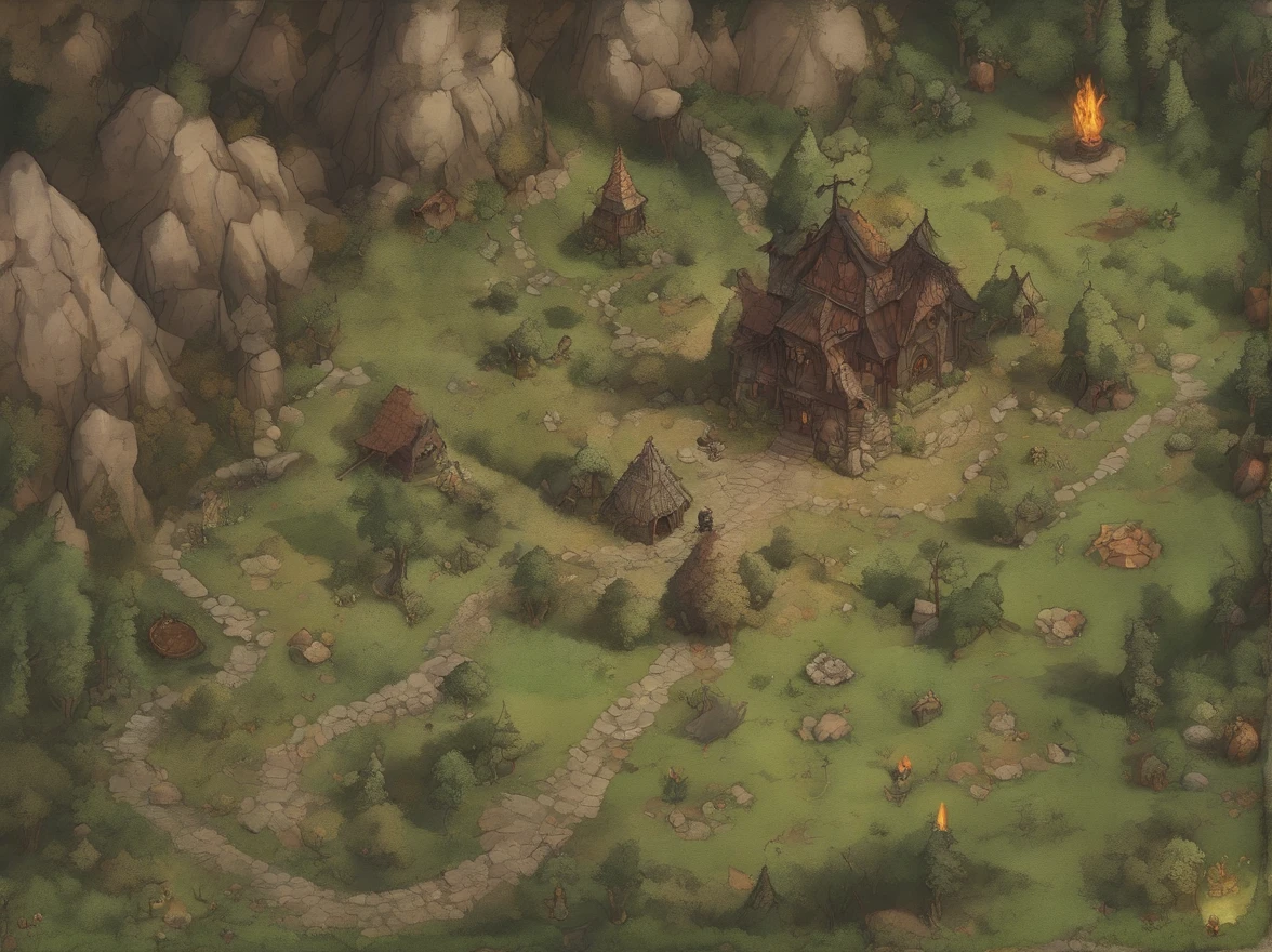 Direct top-down shot of bird's eye from a drone, Battle Map of an Underground Science Prison, (Massive Dark Magic Roots Sprouting From the West:1.2), (Black necrotic magic in the air:1.2), fuego, hielo y truenos, Mazmorras y dragones, Final fantasy, Arte del juego, (Arquitectura e interiores coherentes, con proporciones y texturas realistas, Detalles intrincados, Dibujado a mano, Vibrante, cinematic lighting, Obra maestra, 8k:1.2)
