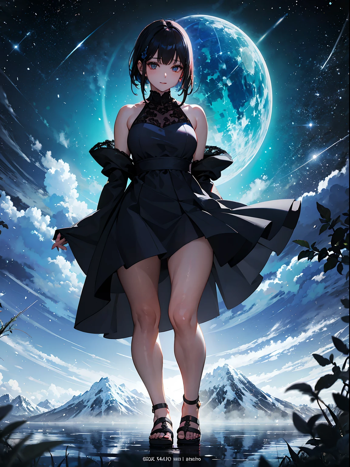 absurd res, high res, (masterpiece:1.4), ultra-detailed, 1girl, from above, space, floating