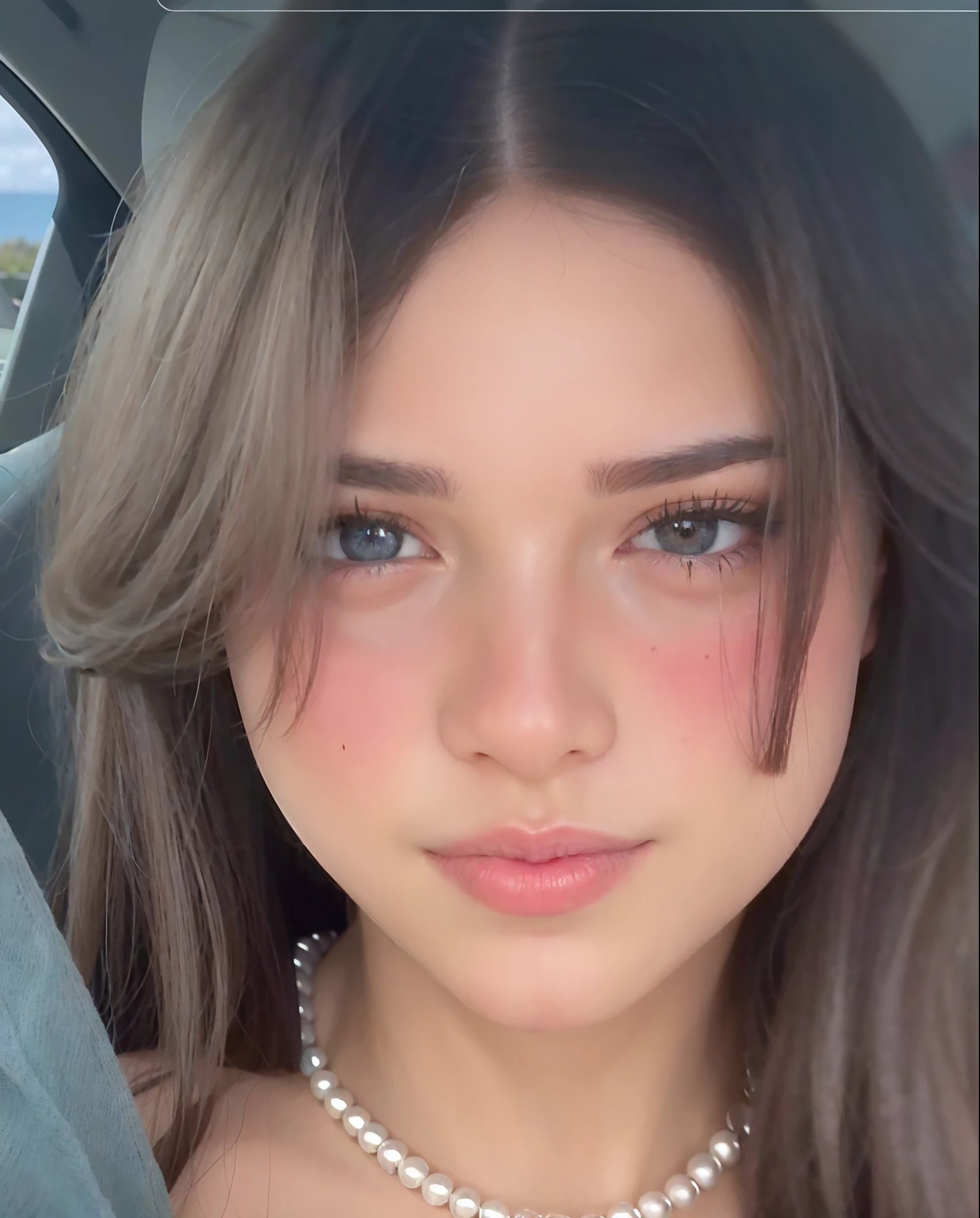 Femme arafed avec des taches de rousseur et un collier dans une voiture, taches de rousseur mignonnes, Elle a un visage mignon, joues roses avec taches de rousseur, Kendall Jenner, beautiful fine face features, visage parfait ), Fille de 19 ans, petites taches de rousseur, Instagram template, suspicion of freckles, Visage impeccable, visage parfait, very pretty face, Hailee Steinfeld