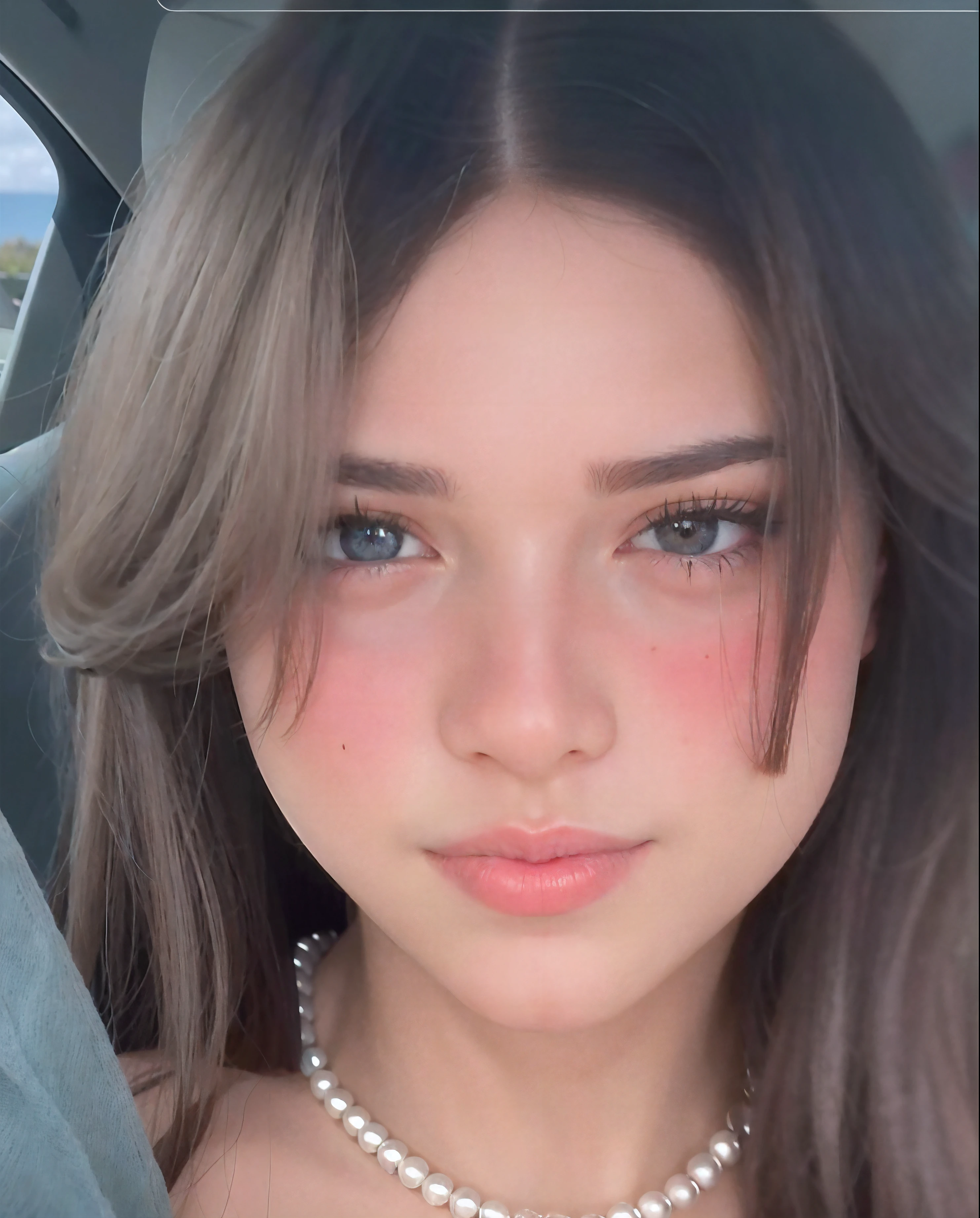 Femme arafed avec des taches de rousseur et un collier dans une voiture, taches de rousseur mignonnes, Elle a un visage mignon, joues roses avec taches de rousseur, Kendall Jenner, beautiful fine face features, visage parfait ), Fille de 19 ans, petites taches de rousseur, Instagram template, suspicion of freckles, Visage impeccable, visage parfait, very pretty face, Hailee Steinfeld