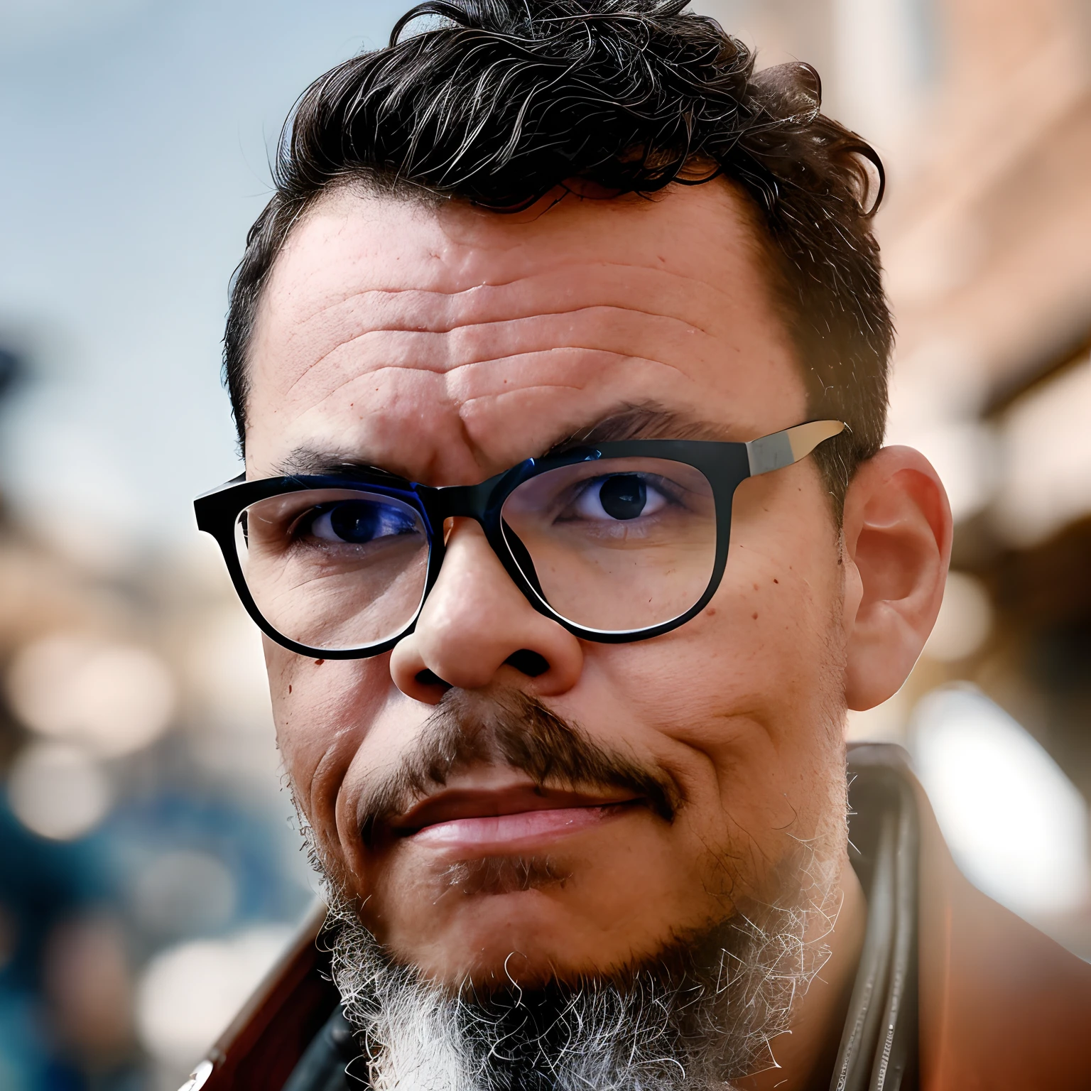 guttonerdvision10, Portrait photo of muscular bearded guy whith glasses in a worn mech suit, ((light bokeh)), intricate, (steel metal [rust]), elegant, sharp focus, photo by greg rutkowski, soft lighting, vibrant colors, (masterpiece), ((streets)), (detailed face:1.2)