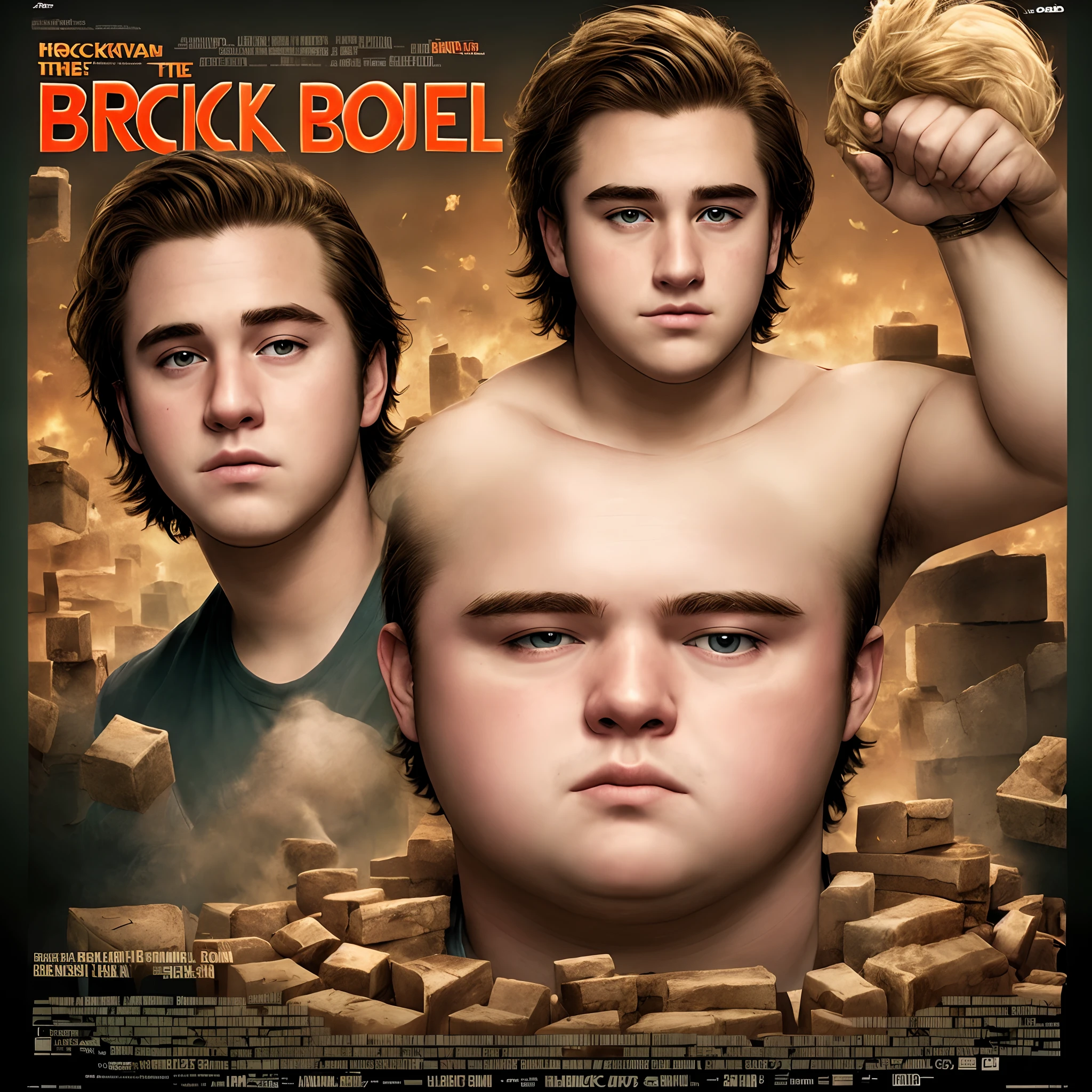 Fat 20 year old, blonde, no facial hair, movie poster, titled Bricked