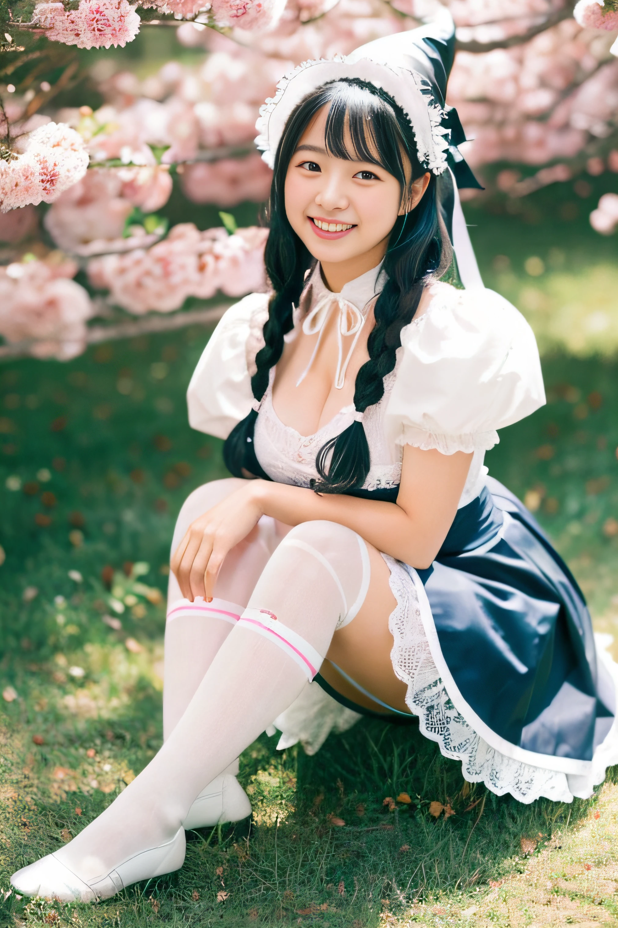 ROW Photos、High quality、Delicate、Professional photographer work、Beautiful girl in Japan、、A smile、A slight smil、gothic lorita、Gothic lolita、a miniskirt、White knee-high stockings、witch's hat、From the knee up、Round shaped glasses、(Blue-silver hair color:1.3)、E Cup Breast、White over-knee socks、garterbelts、(Absolute area:1.3)、Pink lace panties、Squatting、M-shaped legs