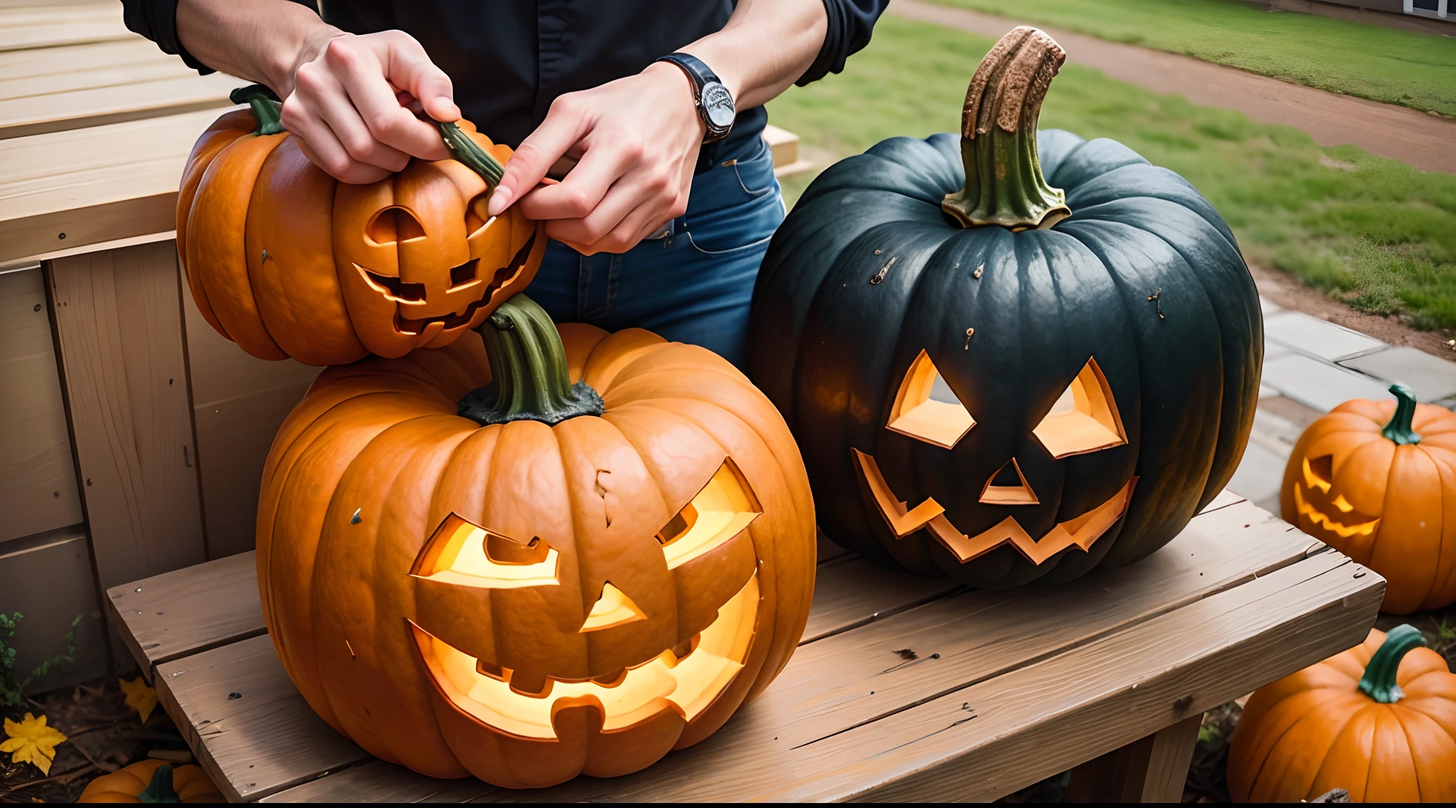 The number 79 being replaced with the number 80 as a pumpkin carving