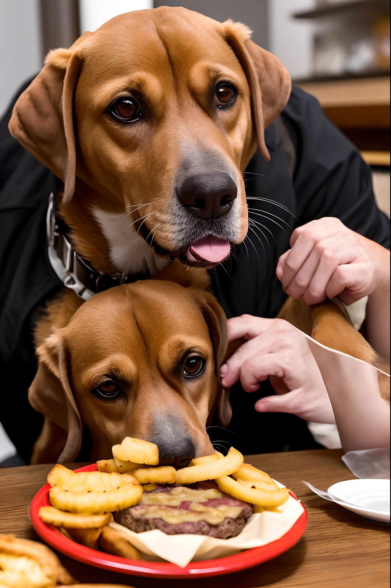 Desenhe o manoel gomes comendo um hamburguer do lado de um cachorro caramelo